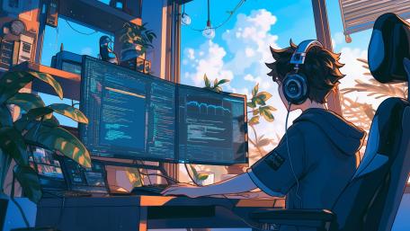 Tech-Savvy Anime Programmer's Haven wallpaper