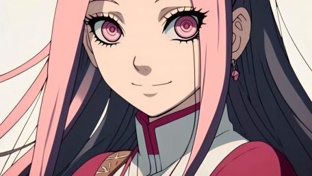 Pink-Eyed Anime Girl with a Smile wallpaper