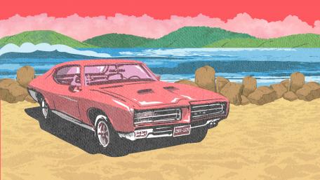 Retro Classic Car at Beachside wallpaper