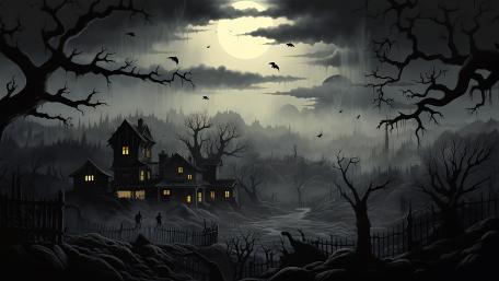 Haunted Mansion under the Moonlight wallpaper