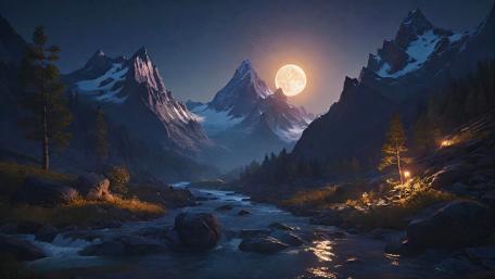 Moonlit Mountain Majesty wallpaper