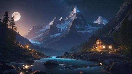 Moonlit Mountain Retreat wallpaper
