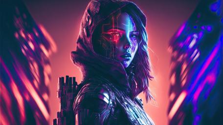 Cybernetic Enigma in Neon Light wallpaper