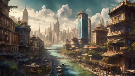 Mystical Metropolis Amidst Timeless Waters wallpaper