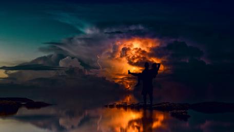 Twilight Embrace by the Lake wallpaper