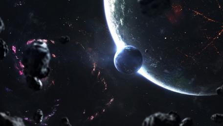 Galactic Encounter with Mysterious Worlds wallpaper
