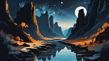 Mystical Canyon under Starlit Sky wallpaper