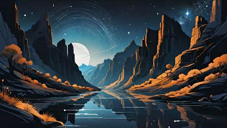 Starry Night over Tranquil Canyon wallpaper
