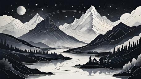 Monochrome Majesty of Mountains and Rivers wallpaper