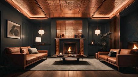 Elegant Library Lounge with Warm Fireplace wallpaper