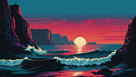 Crimson Dusk at Sea Cliffs wallpaper