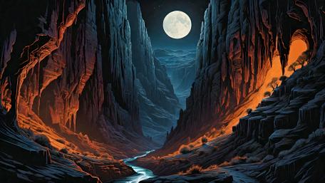 Mystical Moonlit Canyon Journey wallpaper