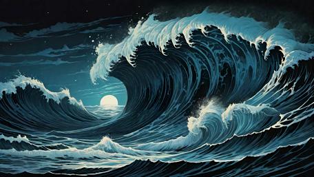 Majestic Moonlit Tsunami wallpaper