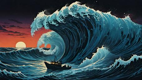 Majestic Wave Encounter at Dusk wallpaper