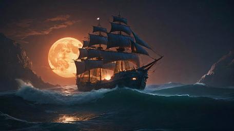 Voyage Beneath a Luminous Moon wallpaper