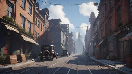 Mystic Morning in Vintage Town wallpaper