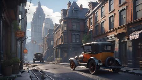 Sunlit Vintage Boulevard Amidst Urban Tales wallpaper