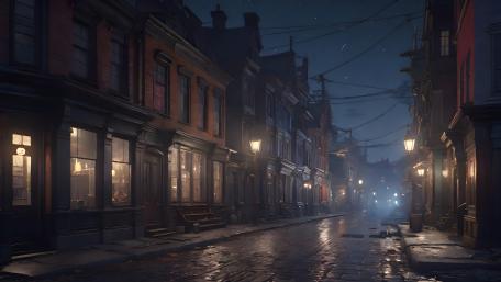 Serene Nightfall on Cobblestone Streets wallpaper