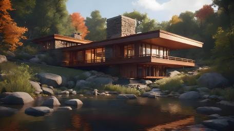 Autumn Serenity by the Stream wallpaper