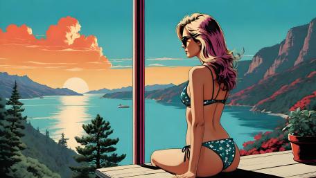 Serene Lakeside Retreat Illustration wallpaper