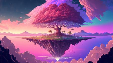 Ethereal Pink Arboreal Island wallpaper