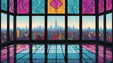 Stained Glass Cityscape View wallpaper