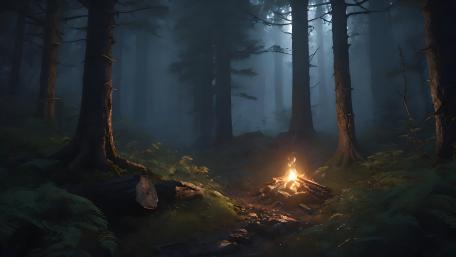 Mystical Forest Campfire Glow wallpaper