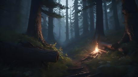 Mystical Forest Campfire Glow wallpaper
