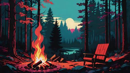 Enchanted Forest Campfire Twilight wallpaper