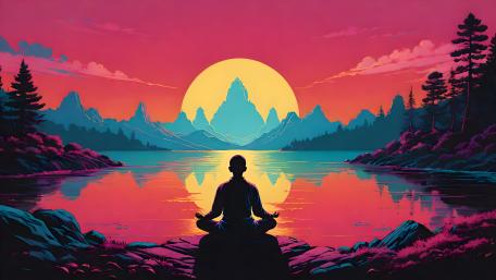 Serenity at Sunset in a Digital Dreamscape wallpaper