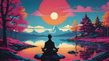 Tranquil Meditation at Lakeside Sunset wallpaper