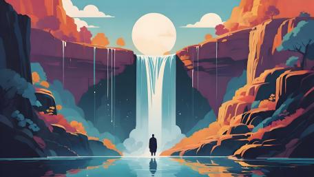 Serenity at Dusk's Cascade wallpaper