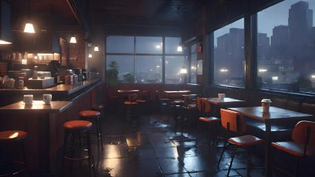 Moody Evening at the AI-Generated coffee shop wallpaper