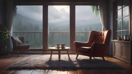 Mountain Serenity in a Cozy Room wallpaper