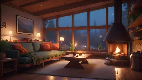 Cozy Cabin Evening Retreat wallpaper
