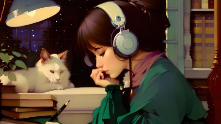 Lofi Study Session with Feline Companion wallpaper