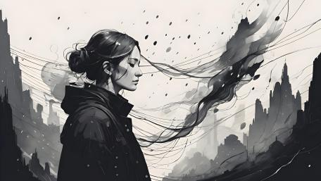 Monochrome Muse Amidst Abstract Whispers wallpaper