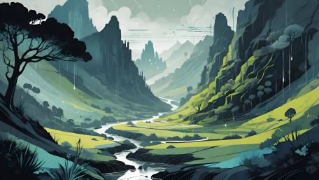 Mystical Valley of Serene Waters wallpaper