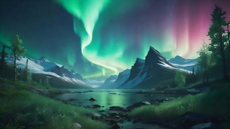 Enchanted Aurora Valley wallpaper
