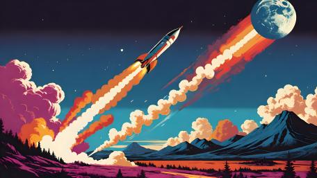 Retro Rocket Blaze into Cosmic Depths wallpaper