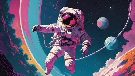 Astronaut's Voyage Through Vivid Cosmos wallpaper