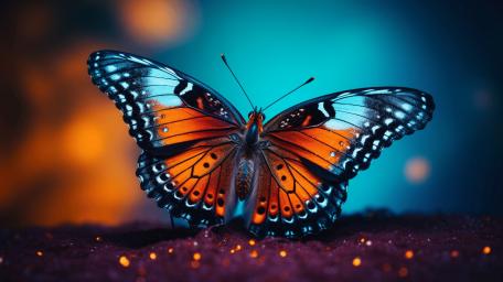Vibrant Butterfly on a Blue Backdrop wallpaper