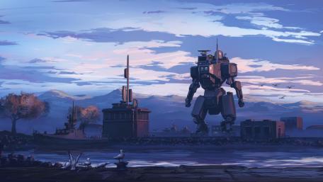 Mech Sentinel at Dusk wallpaper