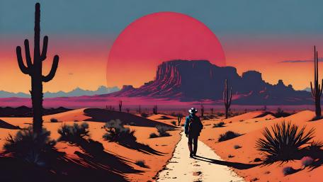 Lone Cowboy's Sunset Journey wallpaper