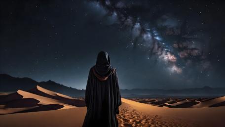 Mystic Wanderer under Cosmic Skies wallpaper