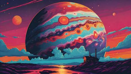 Otherworldly Sunset Oasis wallpaper