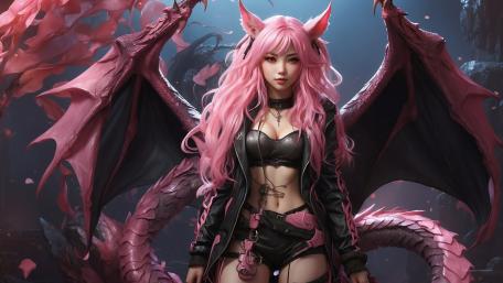 Mystical Bat Girl with Pink Locks wallpaper