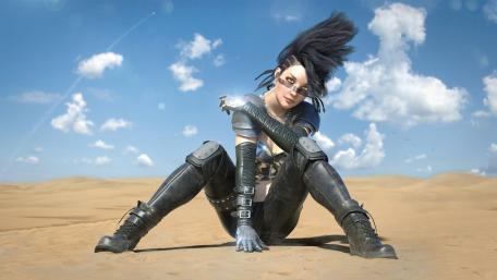 Futuristic Warrior in Desert Sands wallpaper