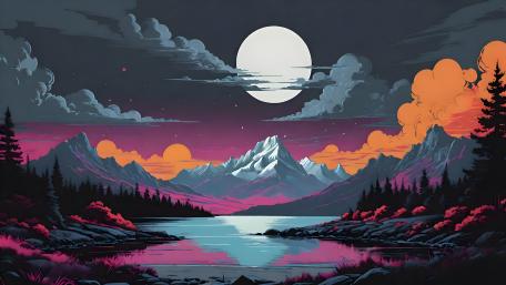 Lunar Reflections on a Mystic Lake wallpaper