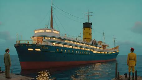 Majestic Ocean Liner at Twilight Docks wallpaper